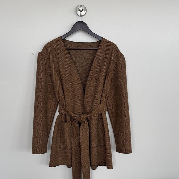 Sweaters - Brown Knit Cardigan with Belt